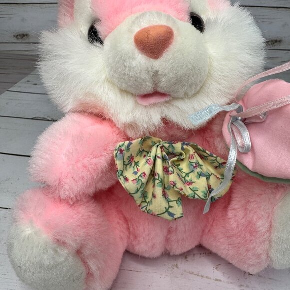 Vtg 1995 Fordlet International Pink Bunny Rabbit Plush 10" Stuffed Animal w/ Bow - Picture 9 of 10